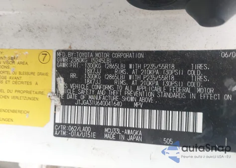 2004 Lexus Rx 330 from USA, damaged, VIN JTJGA31U640041640